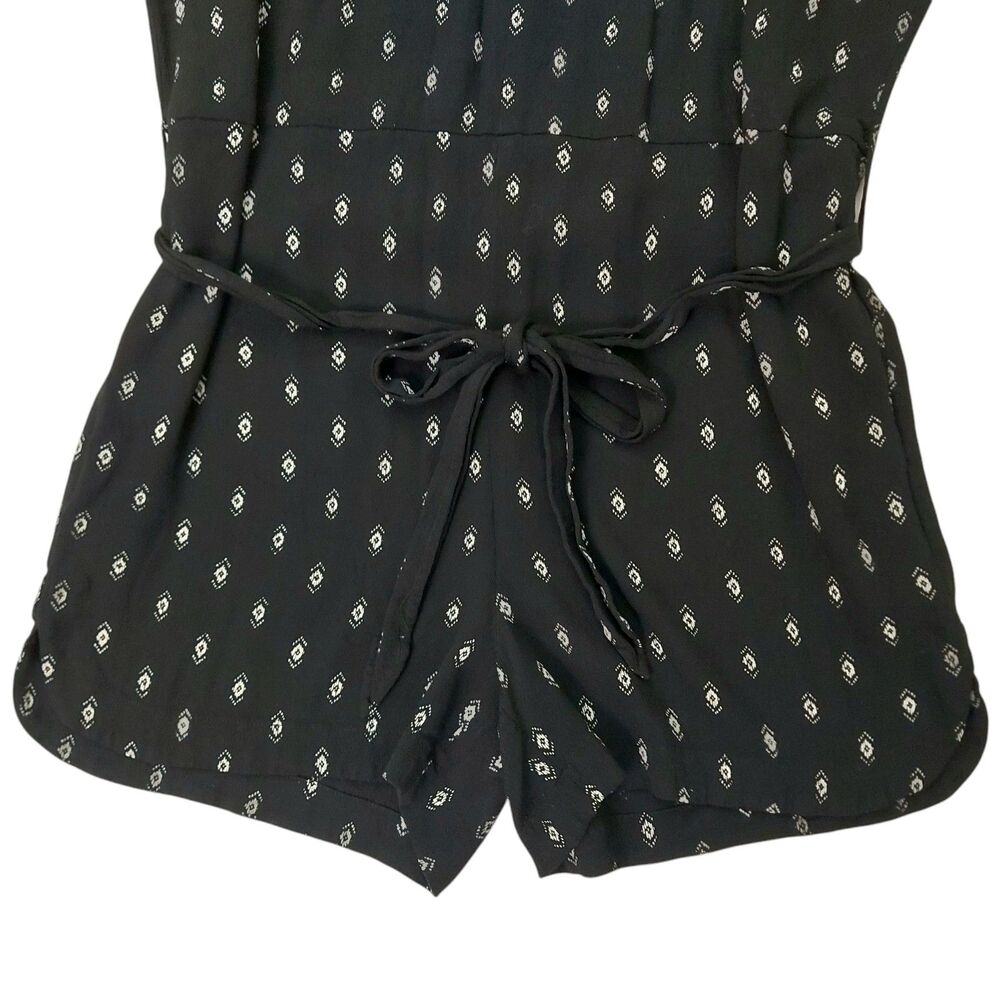 Madewell Romper Womens Small Black Diamond Print V-Neck Cap Sleeve Bohemian - Picture 4 of 13